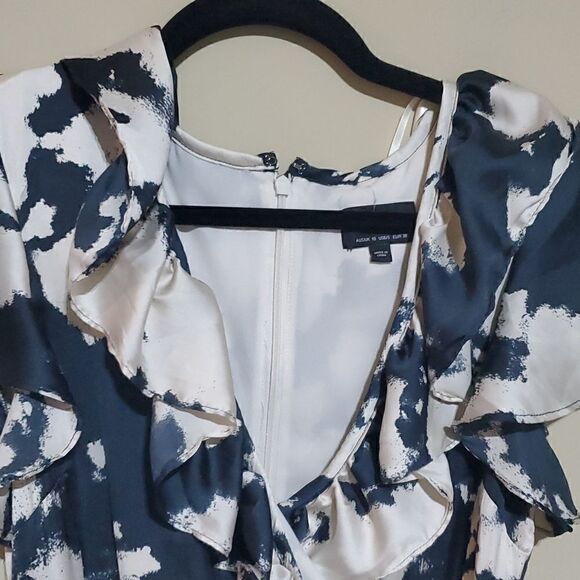 BARDOT Navy/Cream Blue Ruffle Wrap Dress - Size 6/S - Picture 5 of 9